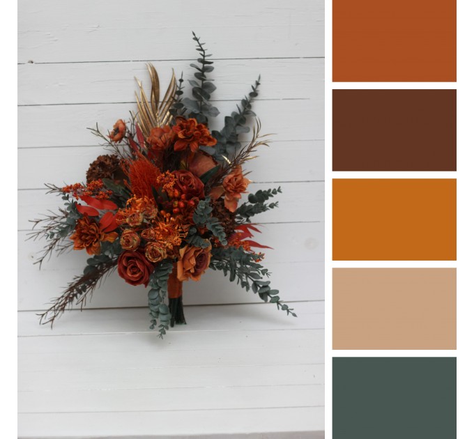 Wedding Bouquets in Rust, Terracotta & Burnt Orange | Cascading Bridal & Bridesmaid Faux Bouquets