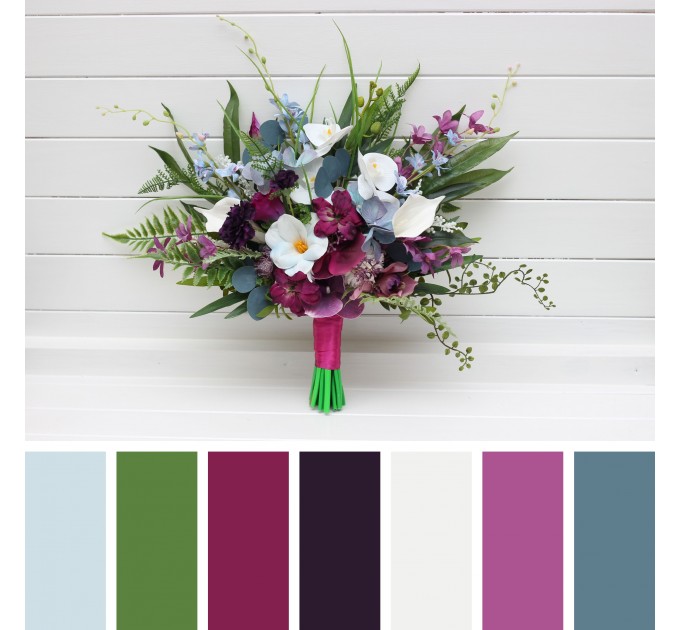 Wedding Bouquets in White, Blue, Magenta & Purple | Exotic Bridal & Bridesmaid Faux Bouquets