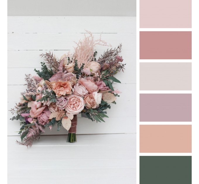 Wedding Bouquets in Mauve & Blush Pink | Cascading Bridal & Bridesmaid Faux Bouquets