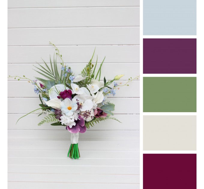 Exotic Wedding Bouquet in White, Blue & Magenta | Orchid & Calla Lily Bridal Bouquet for Beach Weddings
