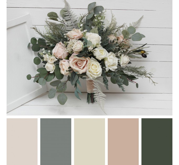 Wedding bouquets in beige white blush pink colors. Bridal bouquet. Faux bouquet. Bridesmaid bouquet. 0028