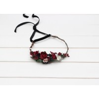 Burgundy black green beige ivory flower crown. Hair wreath. Flower girl crown. Wedding flowers. 5279