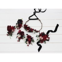 Burgundy black green beige ivory flower crown. Hair wreath. Flower girl crown. Wedding flowers. 5279