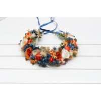 Rust navy blue ivory flower crown. Hair wreath. Flower girl crown. Wedding flowers. 5115