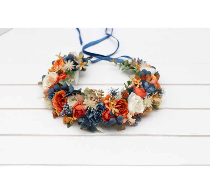 Rust navy blue ivory flower crown. Hair wreath. Flower girl crown. Wedding flowers. 5115