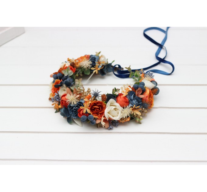 Rust navy blue ivory flower crown. Hair wreath. Flower girl crown. Wedding flowers. 5115