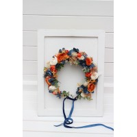 Rust navy blue ivory flower crown. Hair wreath. Flower girl crown. Wedding flowers. 5115