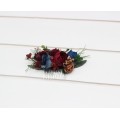 Flower comb in burgundy navy blue gold color scheme. Wedding accessories for hair. Bridal flower comb. Bridesmaid floral comb. 0031