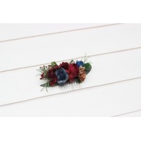 Flower comb in burgundy navy blue gold  color scheme. Wedding accessories for hair. Bridal flower comb. Bridesmaid floral comb. 0031