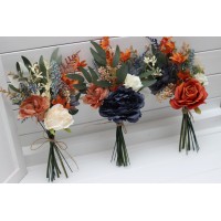 Mini bouquets for vases. Flowers for wedding decor in orange ivory rust navy blue colors. 5115