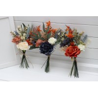 Mini bouquets for vases. Flowers for wedding decor in orange ivory rust navy blue colors. 5115