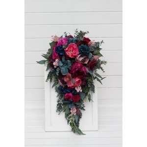 Cascading bouquet. Jewel-tone wedding. Emerald green purple magenta teal flowers. Wedding flowers .Bridal bouquet.  Faux bouquet. Bridesmaid bouquet. 5055