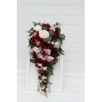 Wedding bouquets in burgundy and blush pink colors. Bridal bouquet. Cascading bouquet. Faux bouquet. Bridesmaid bouquet. 5246 v2
