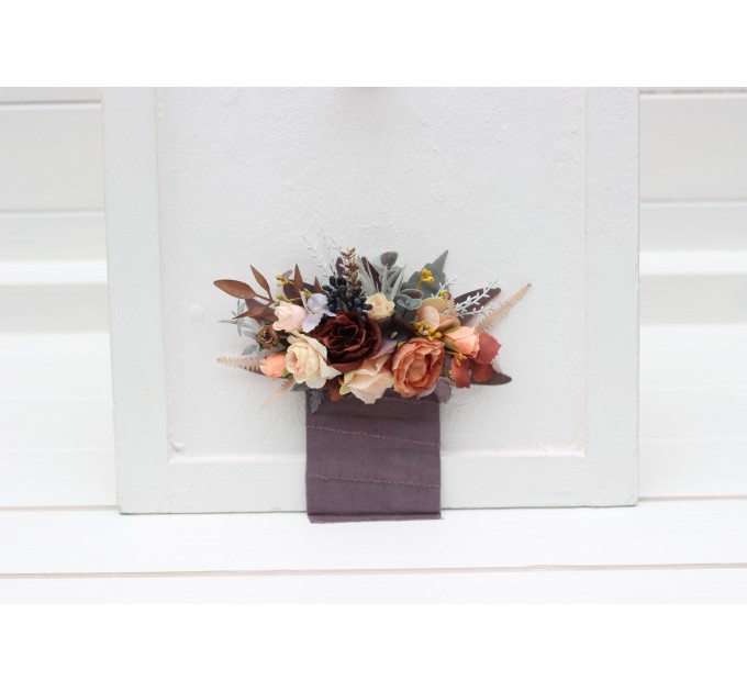Pocket Boutonniere in Gray, Peach & Brown | Faux Flower Accessories