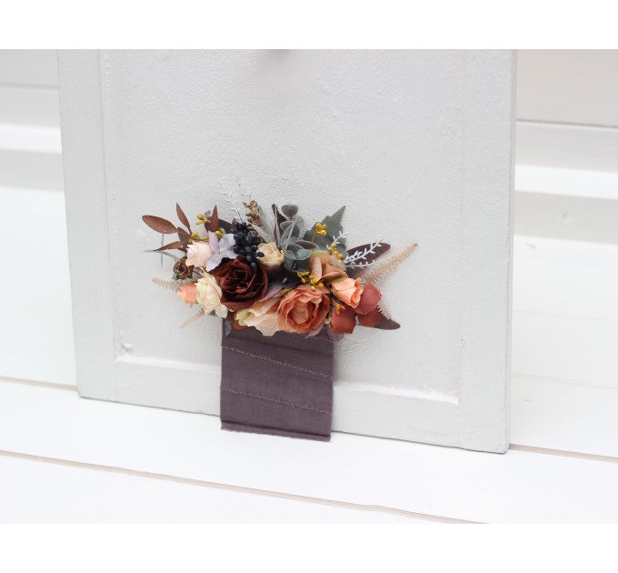 Pocket Boutonniere in Gray, Peach & Brown | Faux Flower Accessories