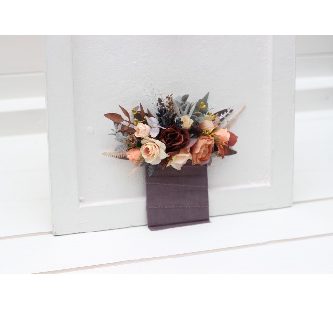 Pocket Boutonniere in Gray, Peach & Brown | Faux Flower Accessories