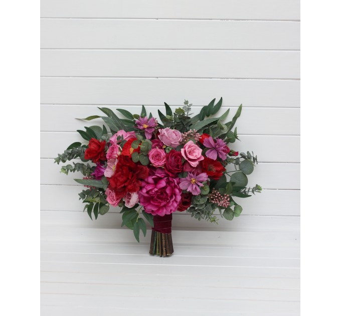 Jewel-Tone Wedding Bouquets in Magenta, Pink & Red | Faux Bridal & Bridesmaid Bouquets