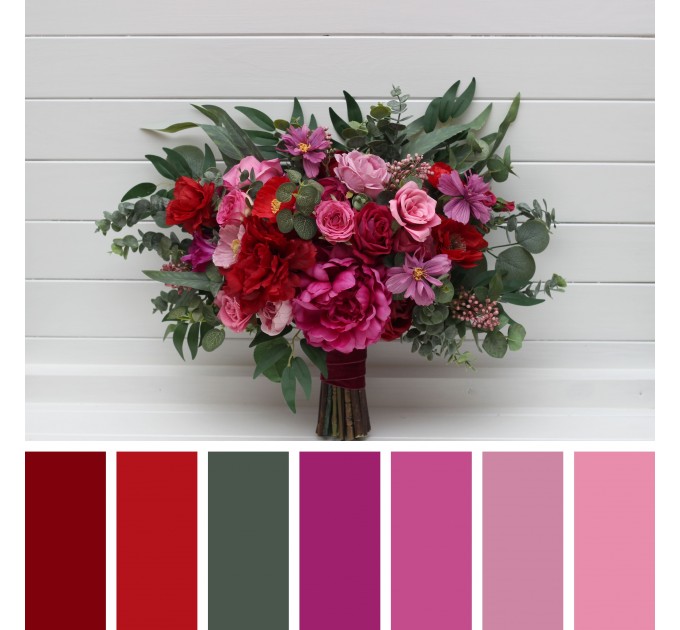 Jewel-Tone Wedding Bouquets in Magenta, Pink & Red | Faux Bridal & Bridesmaid Bouquets
