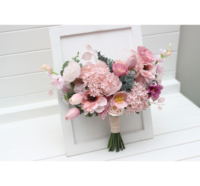 Small Bridal Bouquet in Dusty Pink & Blush Pink | Faux Silk Boho Wedding Flowers