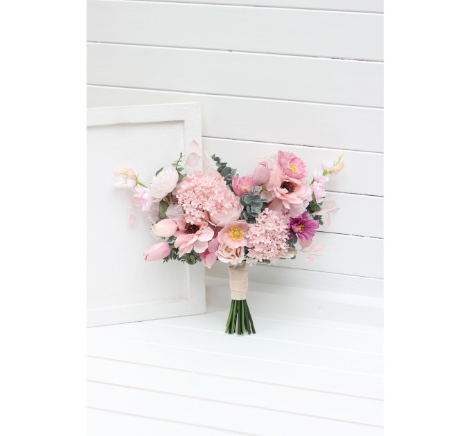 Small Bridal Bouquet in Dusty Pink & Blush Pink | Faux Silk Boho Wedding Flowers