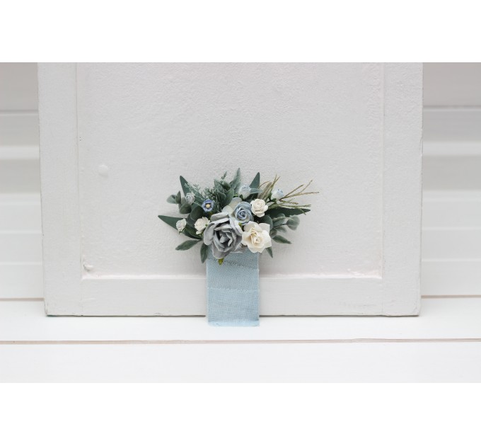 Pocket Boutonniere in White & Dusty Blue | Faux Flower Accessories