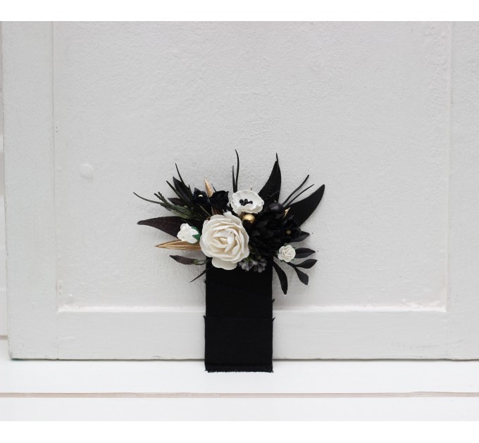 Pocket Boutonniere in White & Black | Halloween & Gothic Wedding Flower Accessories