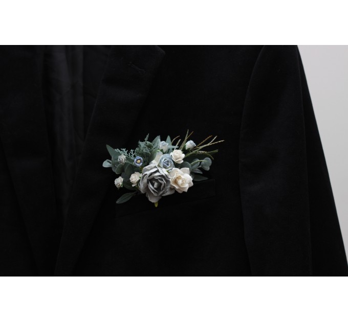 Pocket Boutonniere in White & Dusty Blue | Faux Flower Accessories