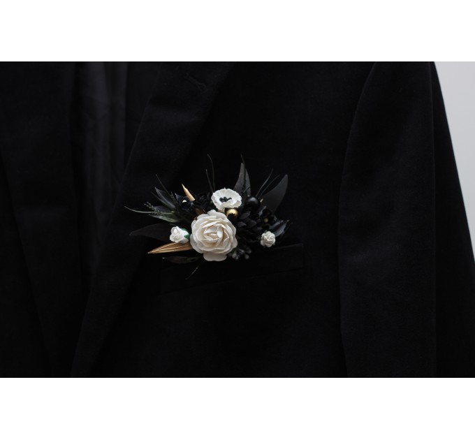 Pocket Boutonniere in White & Black | Halloween & Gothic Wedding Flower Accessories