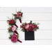 Wedding boutonnieres and wrist corsage in magenta pink red color scheme. Flower accessories. 5280