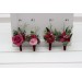 Wedding boutonnieres and wrist corsage in magenta pink red color scheme. Flower accessories. 5280