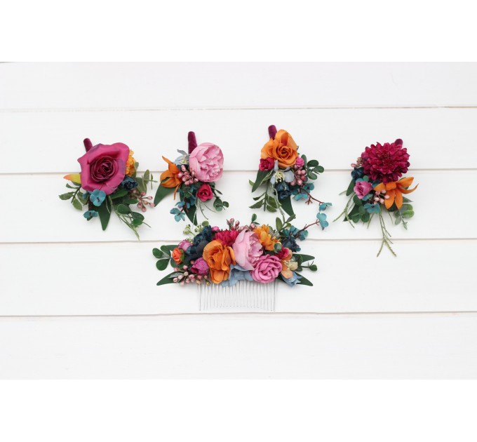 Flower comb in jewel-tone color scheme. Wedding accessories for hair. Bridal flower comb. Bridesmaid floral comb. 5187