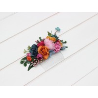 Flower comb in jewel-tone color scheme. Wedding accessories for hair. Bridal flower comb. Bridesmaid floral comb. 5187
