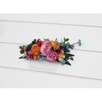 Flower comb in jewel-tone color scheme. Wedding accessories for hair. Bridal flower comb. Bridesmaid floral comb. 5187