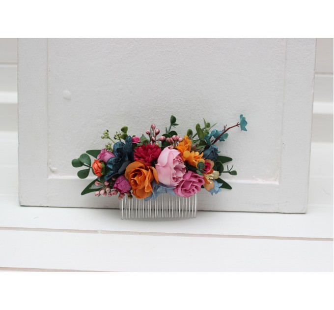Flower comb in jewel-tone color scheme. Wedding accessories for hair. Bridal flower comb. Bridesmaid floral comb. 5187