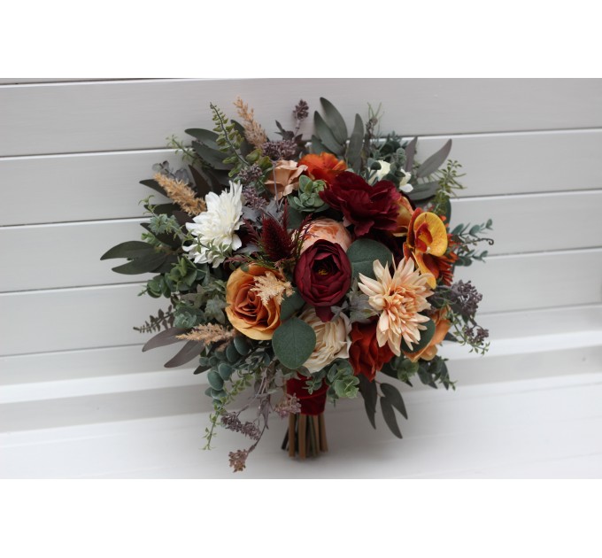 Cascading Fall Wedding Bouquet with Orchids & Dahlias | Faux Bridal & Bridesmaid Bouquets