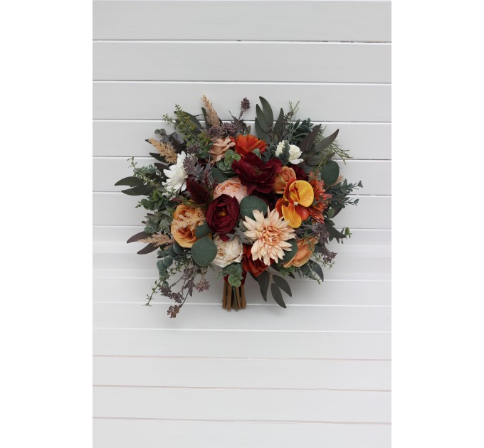 Cascading Fall Wedding Bouquet with Orchids & Dahlias | Faux Bridal & Bridesmaid Bouquets