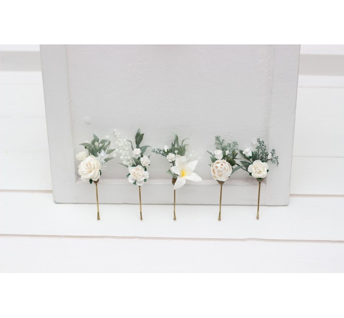 Set of 5 bobby pins in white color. Hair accessories. Hair pins. Flower accessories for wedding. 5288