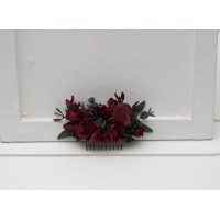 Flower comb in burgundy color scheme. Wedding accessories for hair. Bridal flower comb. Bridesmaid floral comb. 5230