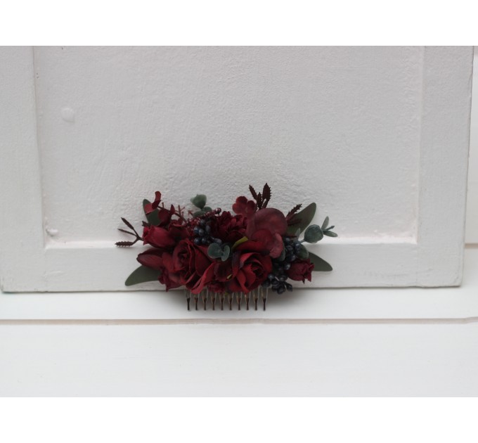 Flower comb in burgundy color scheme. Wedding accessories for hair. Bridal flower comb. Bridesmaid floral comb. 5230