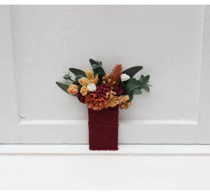 Pocket Boutonniere in Rust, Ivory & Burgundy | Faux Flower Accessories