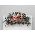 Flower Arch Arrangement in Magenta, Peach, Coral & Dusty Blue | Faux Floral Archway for Wedding
