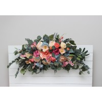 Flower arch arrangement in magenta peach coral dusty blue colors.  Arbor flowers. Floral archway. Faux flowers for wedding arch. 5286