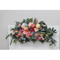  Flower arch arrangement in magenta peach coral dusty blue colors.  Arbor flowers. Floral archway. Faux flowers for wedding arch. 5286