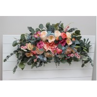  Flower arch arrangement in magenta peach coral dusty blue colors.  Arbor flowers. Floral archway. Faux flowers for wedding arch. 5286