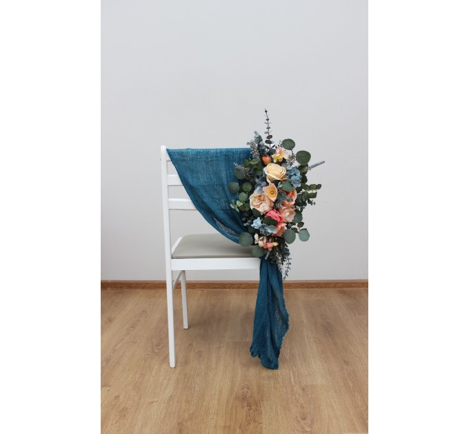 Aisle flowers in magenta peach coral dusty blue scheme. Chair flowers. Sign flowers. Wedding flowers. Flowers for wedding decor. 5286