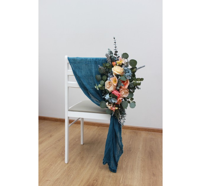 Aisle flowers in magenta peach coral dusty blue scheme. Chair flowers. Sign flowers. Wedding flowers. Flowers for wedding decor. 5286