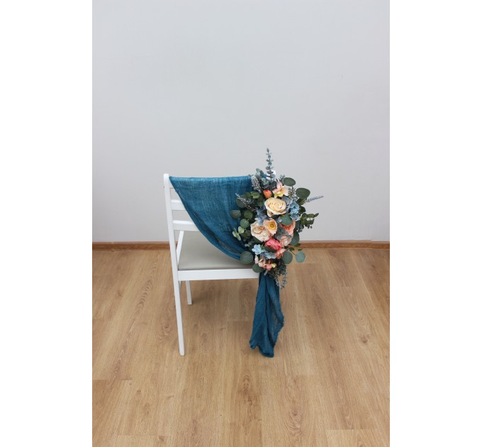 Aisle flowers in magenta peach coral dusty blue scheme. Chair flowers. Sign flowers. Wedding flowers. Flowers for wedding decor. 5286