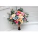 Spring & Summer Wedding Bouquets in Magenta, Peach, Coral & Dusty Blue | Faux Bridal & Bridesmaid Bouquets