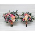 Spring & Summer Wedding Bouquets in Magenta, Peach, Coral & Dusty Blue | Faux Bridal & Bridesmaid Bouquets