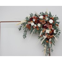  Flower arch arrangement in cinnamon ivory burgundy orange colors.  Arbor flowers. Floral archway. Faux flowers for wedding arch. 5287